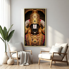 Tirupati Balaji golden crown golden floater frame canvas wall art premium spiritual painting