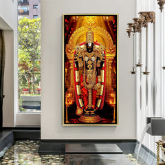 sacred Tirupati Balaji artwork displayed in modern home for spiritual ambience and divine protection