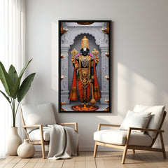 Tirupati Balaji marble temple painting black floater frame wall art for living room decor