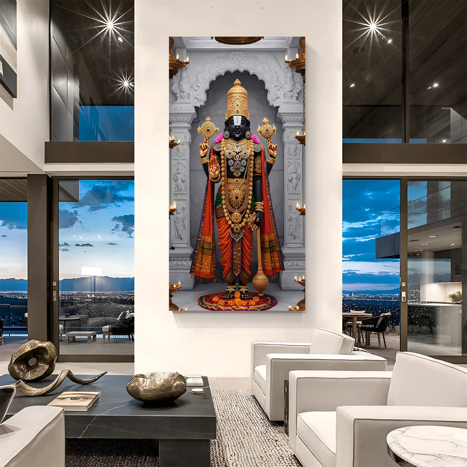 Tirupati Balaji marble temple canvas wrapped wall art Lord Venkateswara spiritual painting for home decor