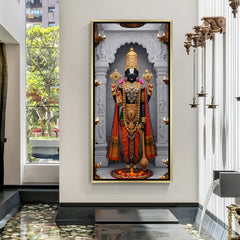 Tirupati Balaji marble temple golden floater frame canvas wall art premium spiritual painting