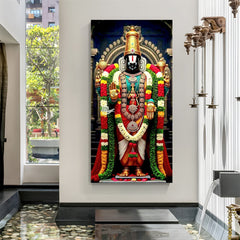 detailed canvas wall art of tirupati balaji with rich devotional colors symbolizing prosperity blessings and divine grace ideal for home and prayer space