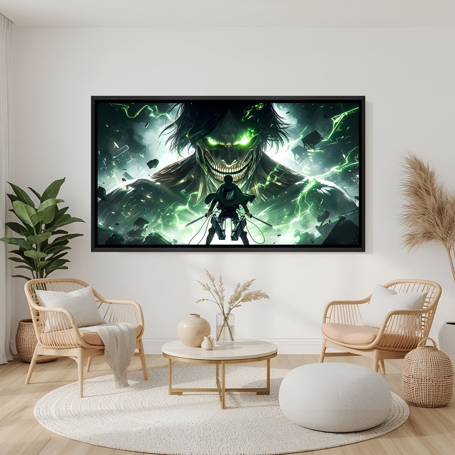 Dark fantasy anime titan artwork in black floater frame