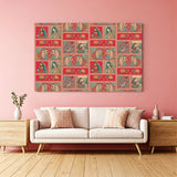 Traditional ethnic Kalamkari canvas wall art with elephants, Indian women, and birds in premium canvas wrapped frame