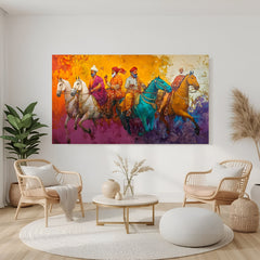 Traditional ethnic warriors on horses canvas wall art for living room decor