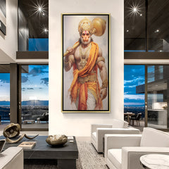 Tranquil March Hanuman painting in luxury golden floater frame featuring calm walking pose