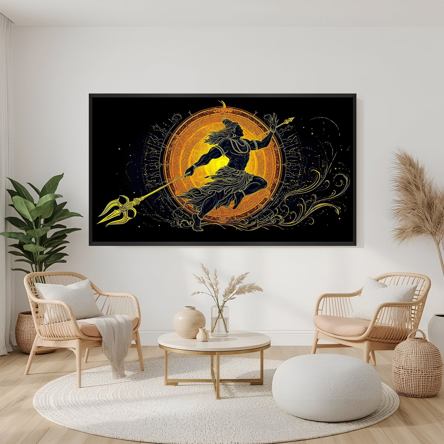 Mahadev Trishul painting in elegant black floater frame with powerful spiritual symbolism