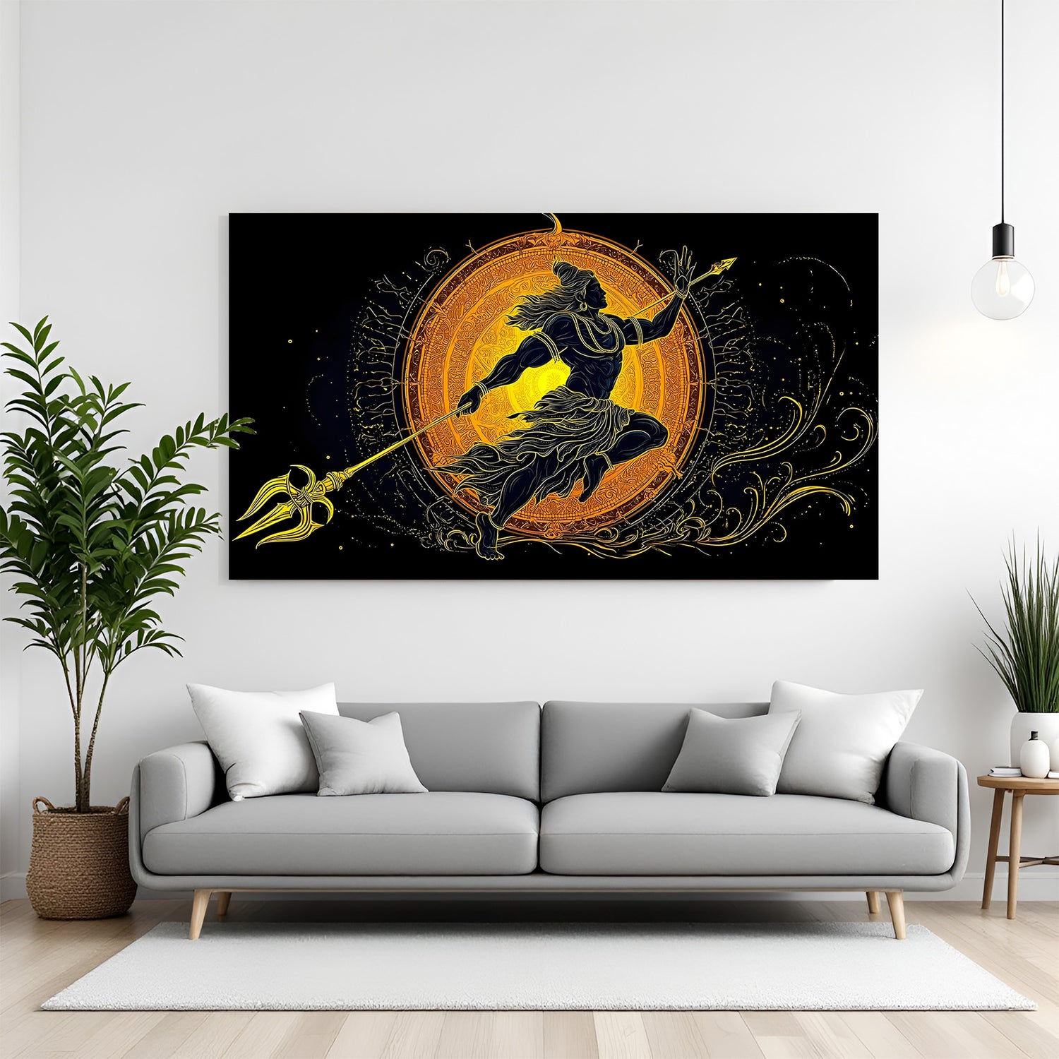 Lord Shiva with Trishul canvas wall art in premium canvas wrapped frame for spiritual home decoration