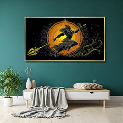 Lord Shiva with sacred Trishul artwork in luxurious golden floater frame devotional canvas decor