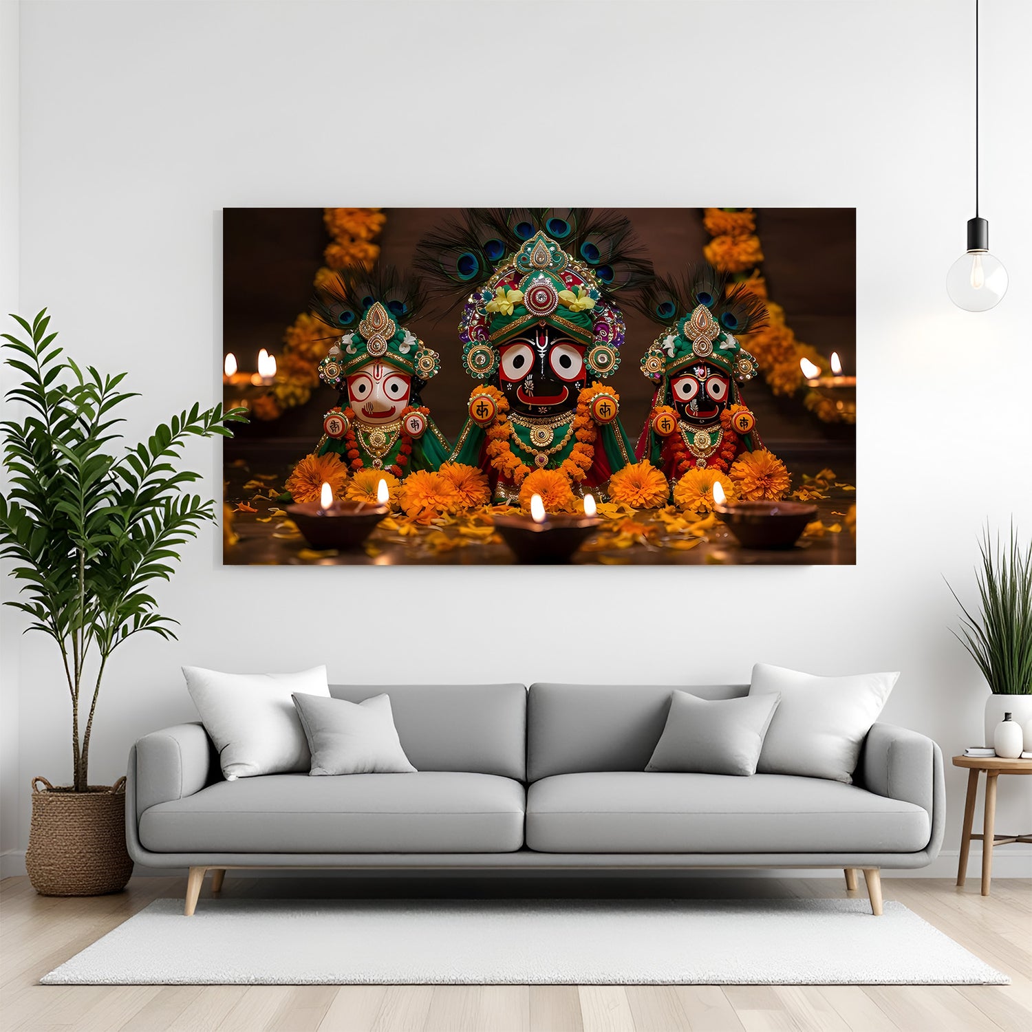 Lord Jagannath Balabhadra and Subhadra laminated wall print with vibrant devotional artwork