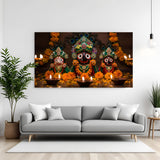 Lord Jagannath Balabhadra and Subhadra laminated wall print with vibrant devotional artwork