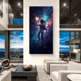 Astronaut canvas wall art with no frame hanging on the wall