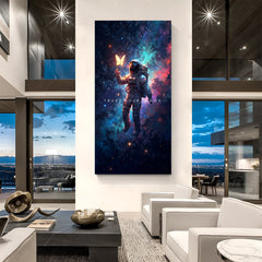 Astronaut canvas wall art with no frame hanging on the wall