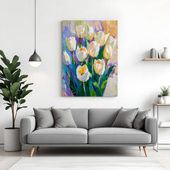 Canvas print of painted-style tulip flowers with soft brush strokes for modern floral wall decor