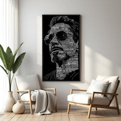Typography portrait wall art in black floater frame modern monochrome canvas decor