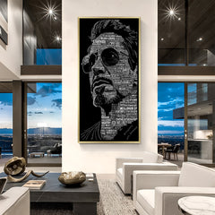 Typography portrait artwork in golden floater frame luxury modern wall painting decor