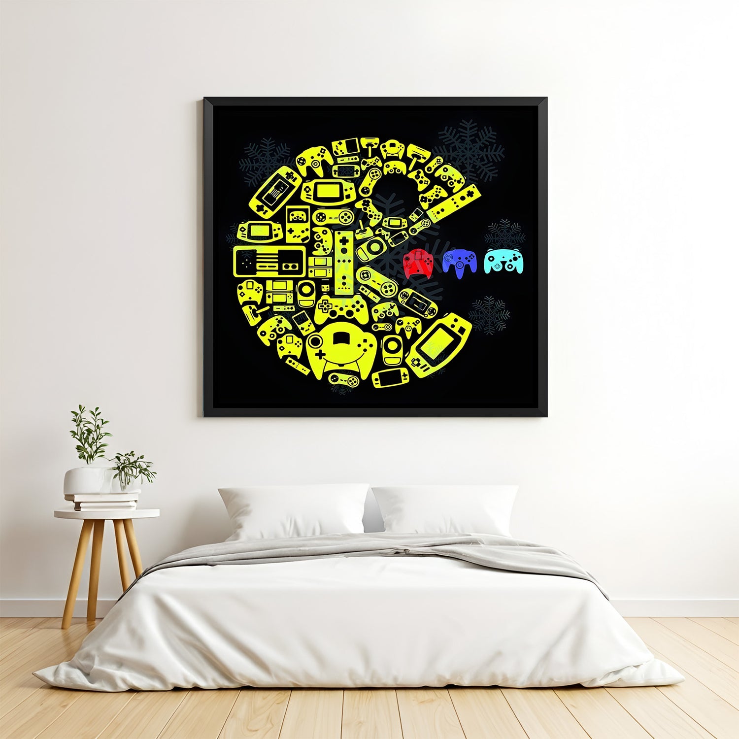 Ultimate Gamer Station wall painting in black floater frame with modern gaming controller artwork