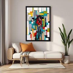 Modern abstract umbrella painting in black floater frame
