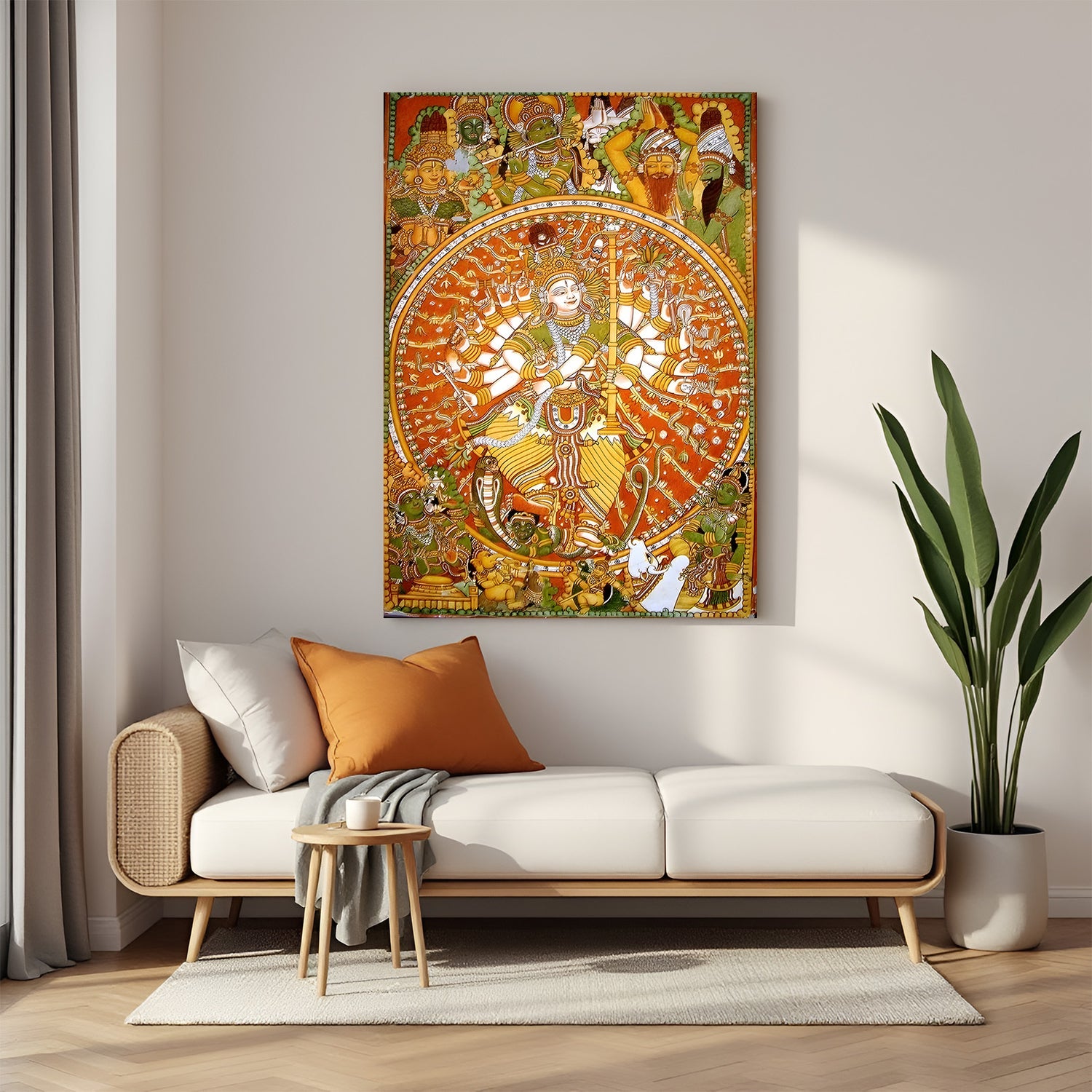 Universal form of Lord Vishnu Kerala mural canvas wall art in premium canvas wrapped frame with intricate traditional detailing