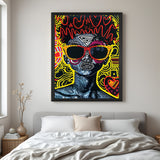 Framed modern canvas of a colorful African woman in pop art style, combining bold urban expression with rich ethnic visual storytelling