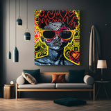 Urban-style colorful pop art painting of an African lady's face, featuring vibrant tones and expressive features on canvas for modern wall decor