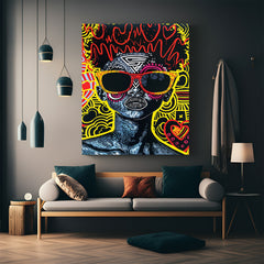 Urban-style colorful pop art painting of an African lady's face, featuring vibrant tones and expressive features on canvas for modern wall decor