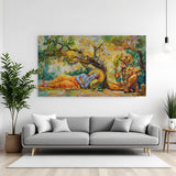 Lord Ram resting in a forest while Hanuman serves him canvas wall art in premium canvas wrapped frame