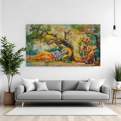 Lord Ram resting in a forest while Hanuman serves him canvas wall art in premium canvas wrapped frame