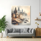 Varanasi Eternal Pilgrimage wall artwork in premium canvas wrapped frame featuring sacred ghats and historic Ganges riverfront