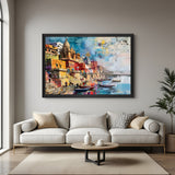 Varanasi Ghat Hand Painting in Black Floater Frame | Indian Canvas Wall Art