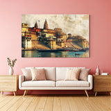 Varanasi Ghats canvas painting for Indian ethnic wall art and traditional home and office decor