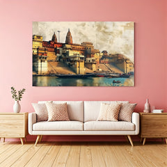 Varanasi Ghats canvas painting for Indian ethnic wall art and traditional home and office decor