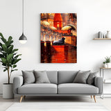 Varanasi Nandi Aarti Reverence wall decor in premium canvas wrapped frame featuring Ganga Aarti and Nandi Maharaj statue