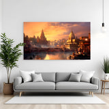 Varanasi Riverside Heritage canvas wall art in premium canvas wrapped frame featuring historic ghats and sacred river views
