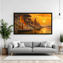 Varanasi ghat sunset black frame landscape wall decor