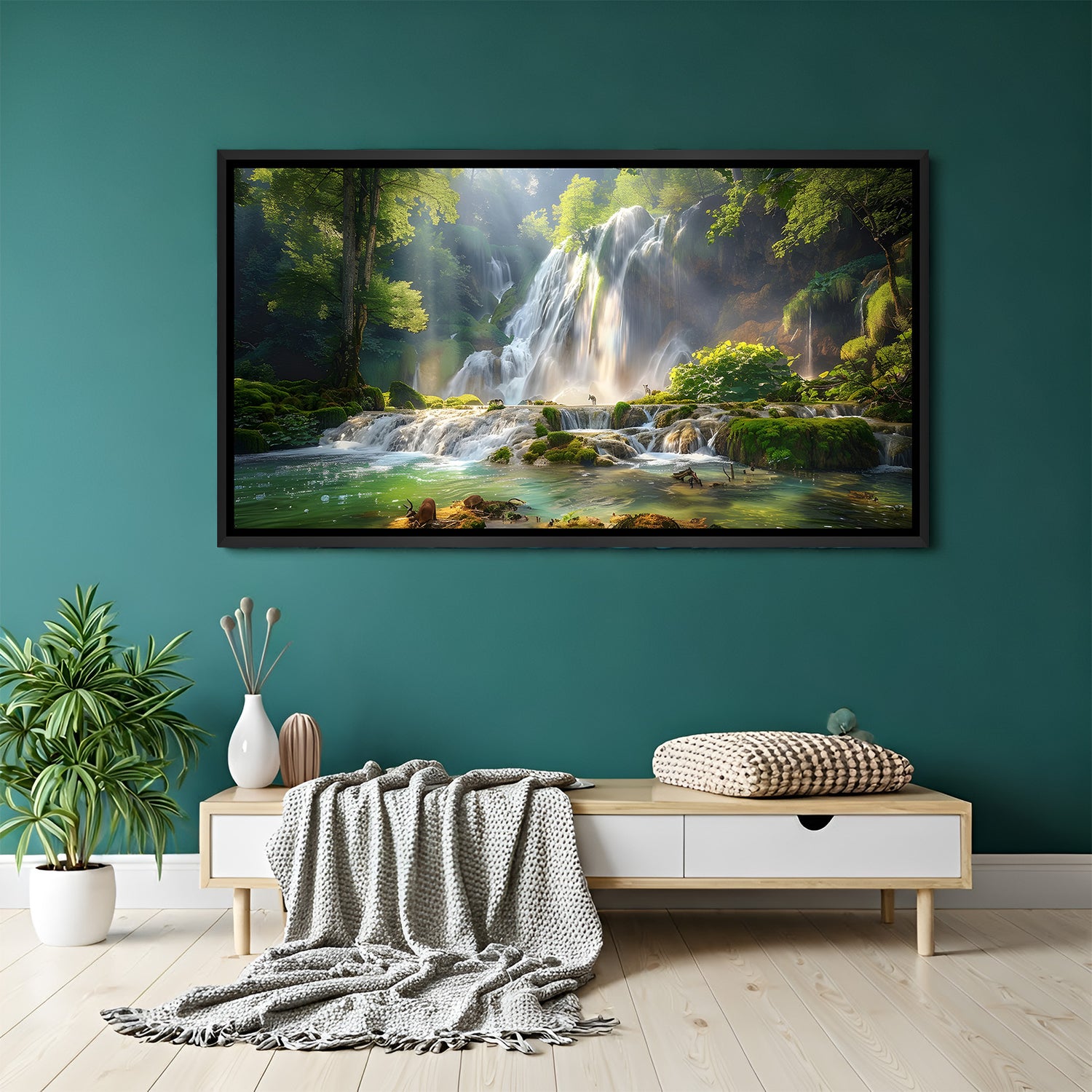 Waterfall Vastu painting black frame wall decor for living room