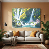 Waterfall Vastu canvas art for home and office walls promoting wealth flow, peace of mind, and spiritual prosperity in modern decor