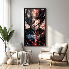 Vegeta intense close-up anime canvas artwork in premium black floater frame
