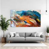 Vibrant abstract palette knife canvas wall art with colorful textured strokes displayed in modern living room decor canvas wrap