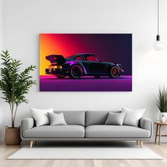 Colorful car canvas wall art with vibrant splash effect for modern interiors and car-themed room decoration