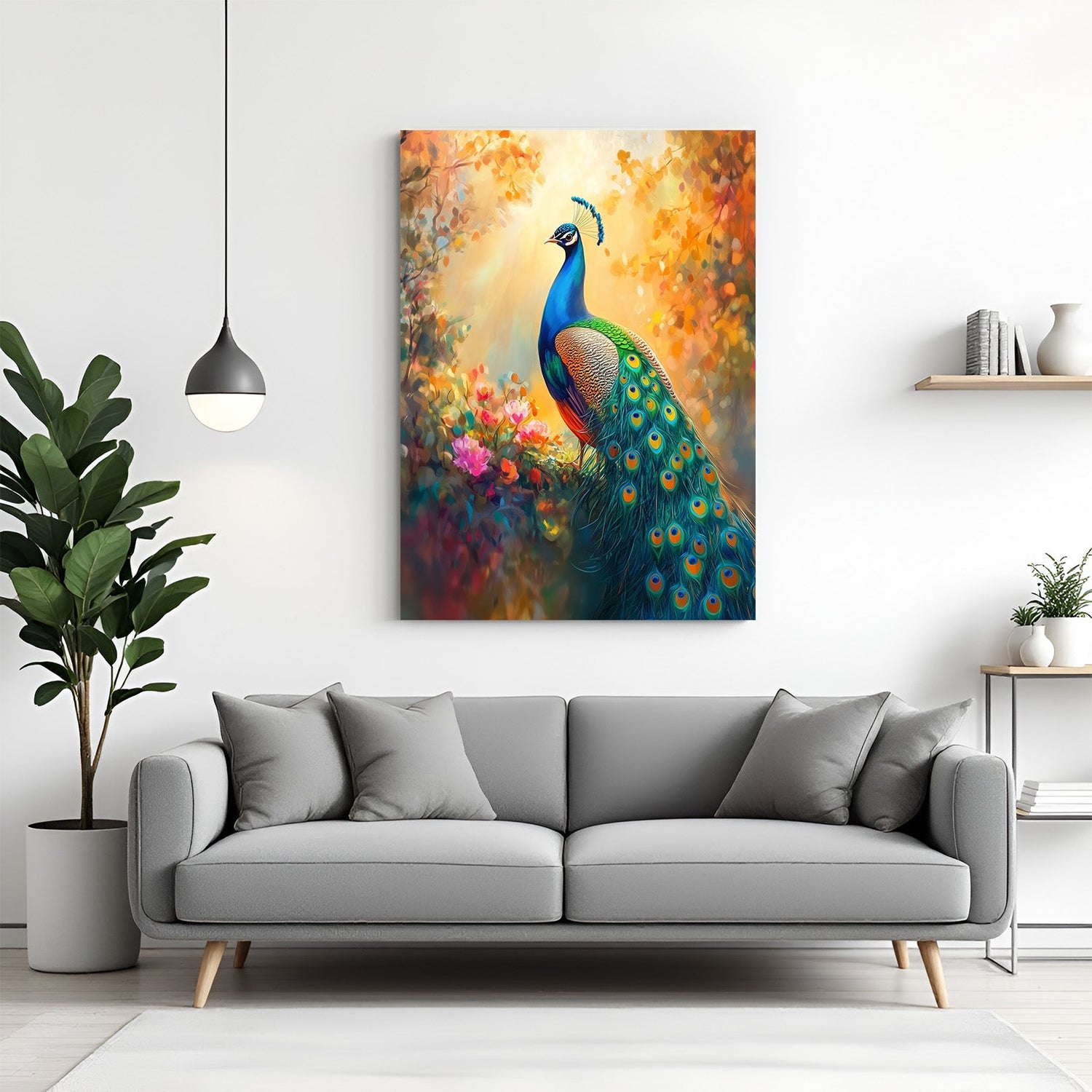 Vibrant peacock vastu canvas wall painting symbolizing prosperity, beauty, and positive energy for spiritual home and office decor