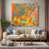 Vibrant Radha Krishna Kerala mural canvas wall art in premium canvas wrapped frame with colorful traditional detailing