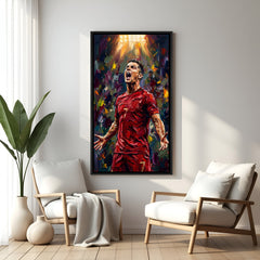 Football celebration motivation artwork in elegant black floater frame with powerful stadium atmosphere