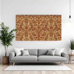 Vintage floral bird Kalamkari canvas wall art in premium canvas wrapped frame with earthy botanical patterns