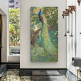 Vintage style peacock canvas painting for Vastu home decor and spiritual wall art