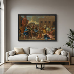 Black-framed classic canvas of the Sabine Women myth—historical Roman wall art in vintage painting style