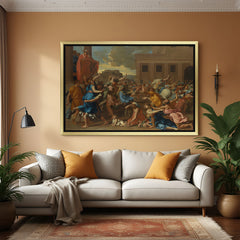 Golden-framed vintage canvas print of the Sabine Women—mythological Roman decor for traditional interiors