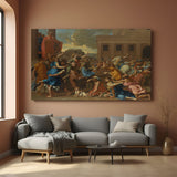 Vintage historical painting of the Sabine Women conflict—ancient Roman wall art with dramatic classical imagery