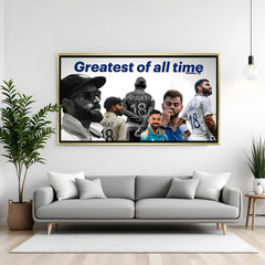 Virat Kohli GOAT inspirational cricket artwork in luxury golden floater frame modern sports wall painting