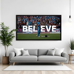 Virat Kohli inspirational prayer moment wall art in black floater frame modern sports canvas decor